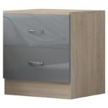 JOB LOT 10 X HARMIN GREY HIGH GLOSS ON OAK FRAME 2 DRAWER BEDSIDE CABINET TABLE