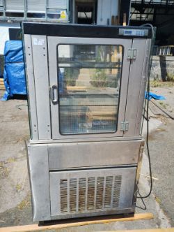 STAINLESS AND GLASS CATERING DISPLAY CHILLER FRIDGE -OPEN FRONT+REAR ACCESS- EN12150-1- USED WORKING