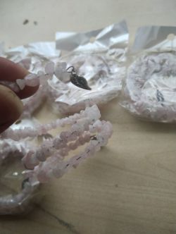 ROSE QUARTZ - WRAP AROUND LAYERS BANGLES - GEMSTONE CHRYSTAL CHIP -LEAF ACCENTS - - JOBLOT OF 8