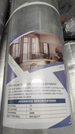 PREMIUM SILVER FOAM FLOOR UNDERLAYMENT – 3MM – 200 SQ FT PER ROLL – 300+ ROLLS