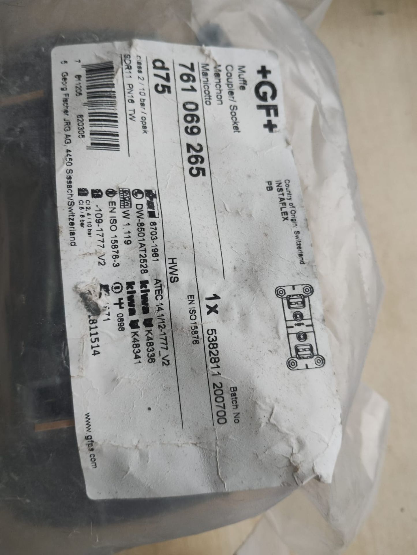 +GF+ INSTAFLEX GREY STRAIGHT COUPLER D75 (761 069 265) - JOBLOT OF 2, NEW IN ORIGINAL PACKAGING - Image 5 of 6
