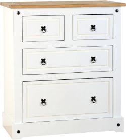 1 X CORONA 2+2 DRAWER CHEST, WHITE/DISTRESSED WAXED PINE