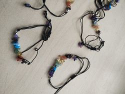 CHAKRA CRYSTAL CHIP ADJUSTABLE COTTON BRACELET JOB LOT OF 11 - BRAND NEW