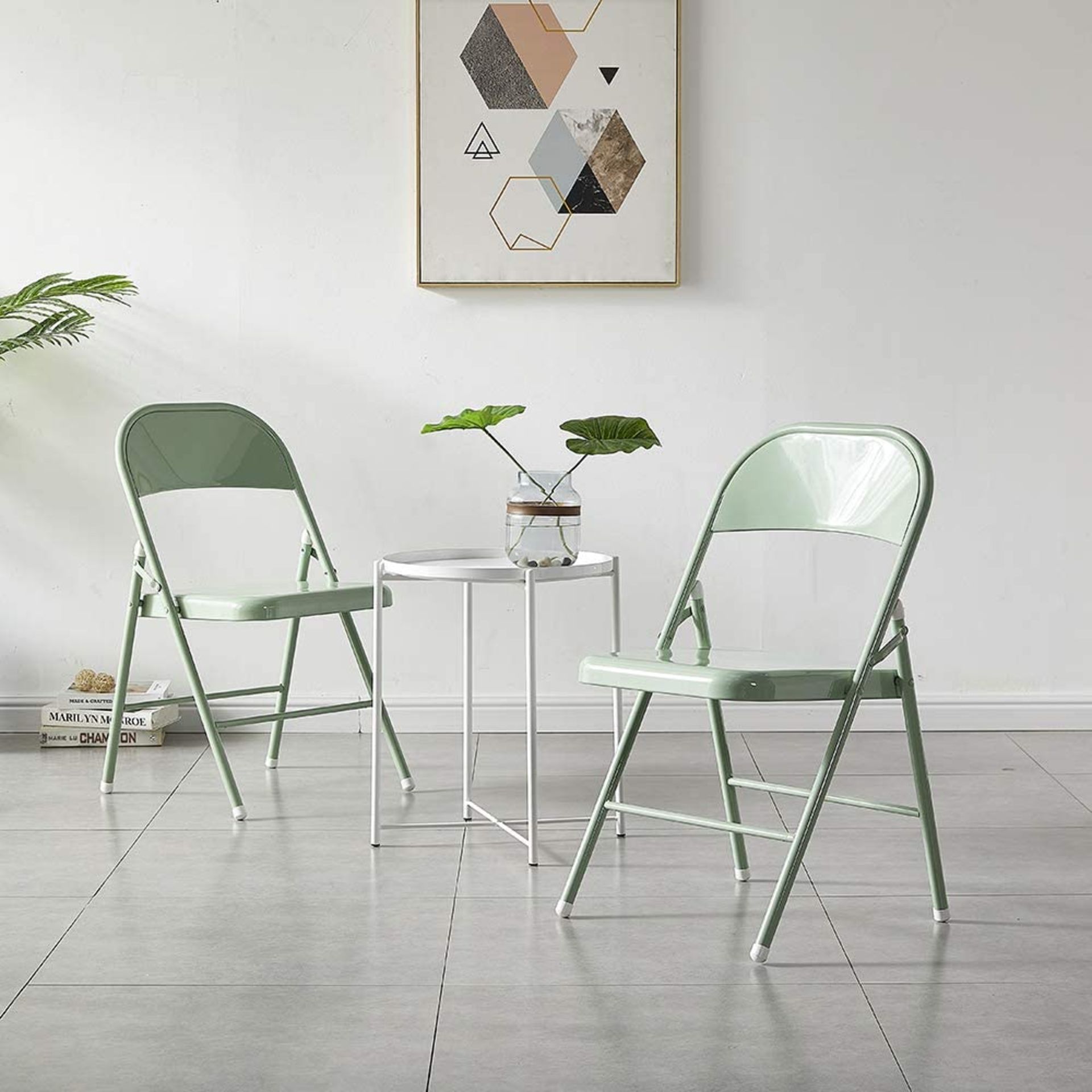 GREEN FOLDING CHAIR X 2 METAL GREEN NEW - Image 2 of 2