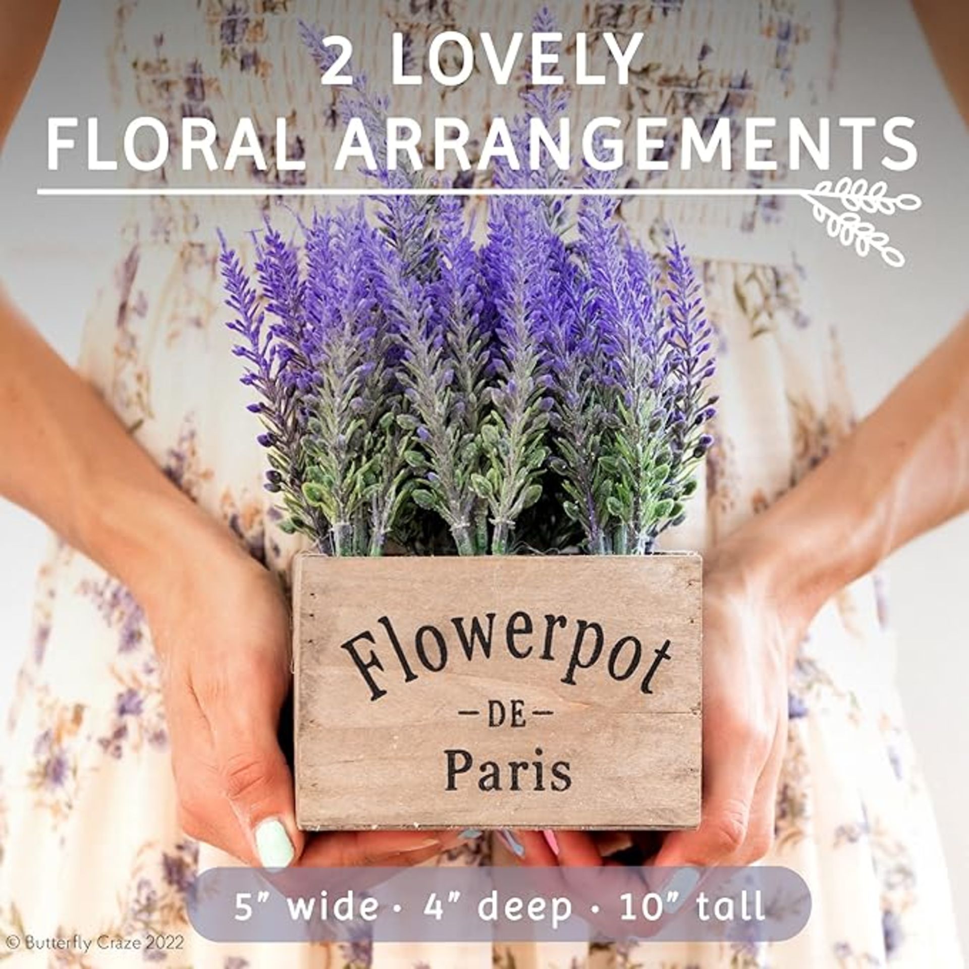 12 SETS OF 2 ARTIFICIAL LAVENDER PLANTS IN WOODEN POTS PURPLE FLOWER FAKE FAUX - Image 4 of 6
