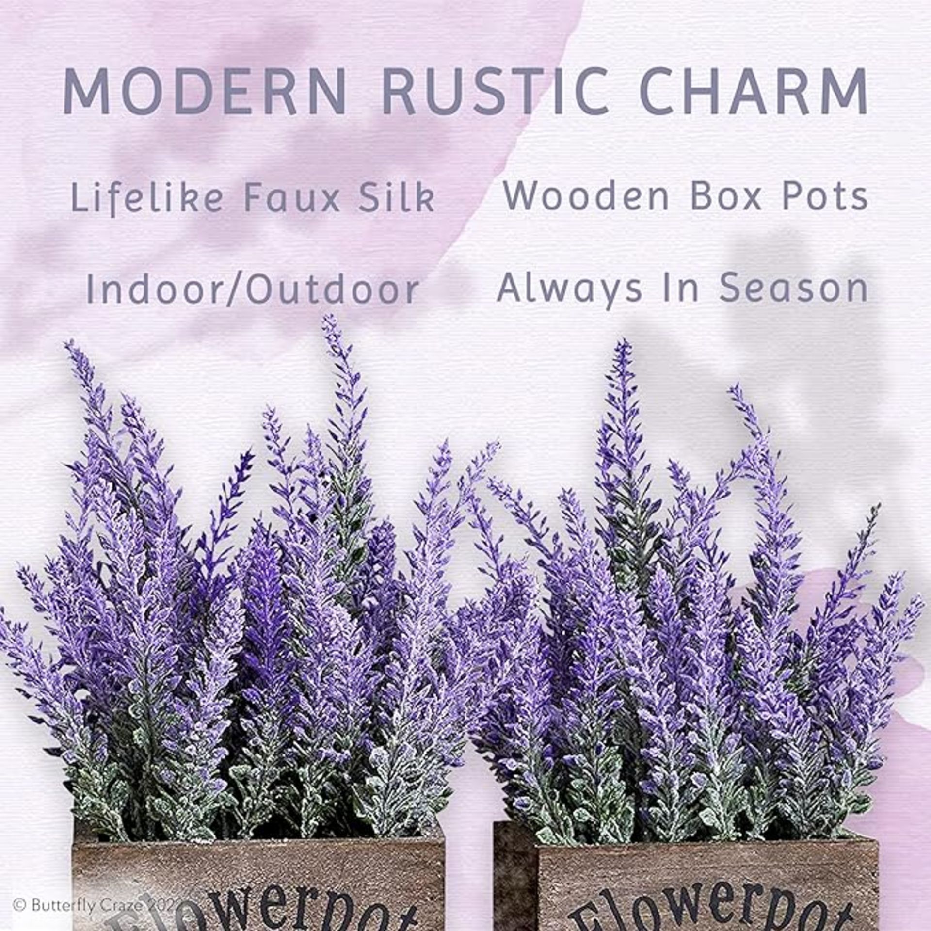 12 SETS OF 2 ARTIFICIAL LAVENDER PLANTS IN WOODEN POTS PURPLE FLOWER FAKE FAUX - Image 3 of 6