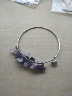 ROSE QUARTZ+ AMETHYST SS ADJUSTABLE BANGLES - NEW IN ORIGINAL PACKAGING - JOBLOT OF 28