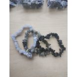 MOONSTONE,GARNET AND JASPER - CRYSTAL CHIP TRIPLE SET BRACELET JOB OF 5 PACKS - BRAND NEW