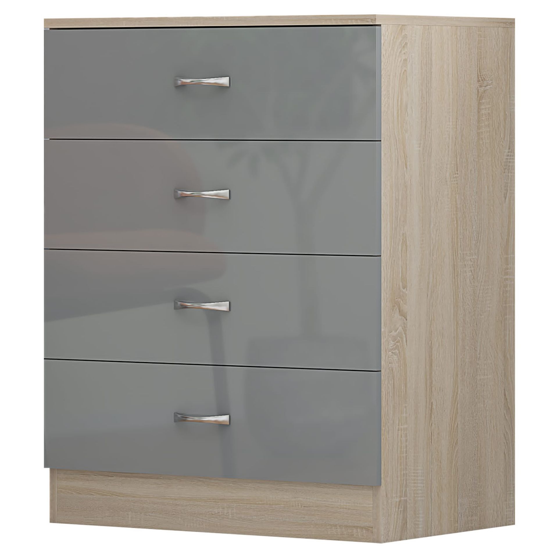 10 X 4 DRAWER CHESTS - HIGH GLOSS GREY ON SONOMA OAK FRAME BRAND NEW BOXED - Image 7 of 8