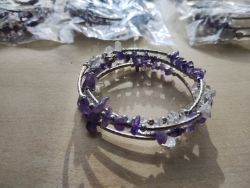 AMETHYST CRYSTAL CHIP 4 STRAND WRAP AROUND BANGLE JOBLOT OF 11 - BRAND NEW