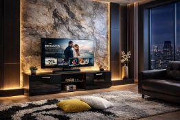 HARMIN MODERN 160CM TV STAND CABINET UNIT WITH HIGH GLOSS DOORS (BLACK ON WALNUT)