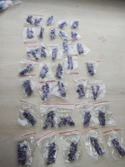 AMETHYST CRYSTAL CHIP SMALL SS BEADED HANGING EARRING SETS - JOBLOT OF 35- BRAND NEW