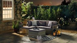 NEW & BOXED LUXURY GREY CORNER SOFA SET GREY COVERS AND RAIN COVER