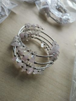 ROSE QUARTZ CRYSTAL CHIP 4 STRAND WRAP AROUND BANGLE JOBLOT OF 10 - BRAND NEW