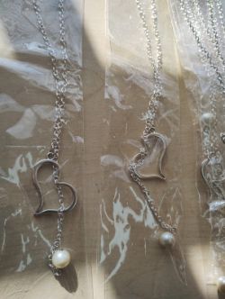 LARGE HEART WITH PEARL SS NECKLACE JOBLOT OF 8 - BRAND NEW