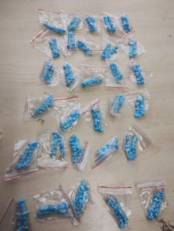 BLUE HOWLITE CRYSTAL CHIP SMALL SS BEADED HANGING EARRING SETS - JOBLOT OF 30- BRAND NEW