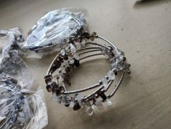 SMOKEY QUARTZ CRYSTAL CHIP 4 STRAND WRAP AROUND BANGLE JOBLOT OF 10 - BRAND NEW