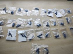 LAPIS CRYSTAL CHIP SS GOLD TONE HANGING EARRING SETS - JOBLOT OF 32 - BRAND NEW