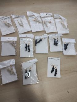 SMOKEY QUARTZ+ BLACK AGATE CRYSTAL CHIP SS GOLD TONE HANGING EARRING SETS - JOBLOT OF 13 - BRAND NEW