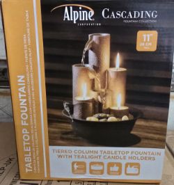 TIERED COLUMN TABLETOP FOUNTAIN WATER FEATURE WITH TEALIGHT CANDLE HOLDERS