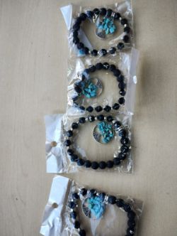 LAVA BEADED BLUE HOWLITE CRYSTAL TOL CHARM BRACELET JOB LOT OF 4 - BRAND NEW