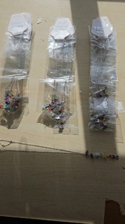 CHAKRA CRYSTAL CHIP WITH SMALL LOTUS FLOWER PENDANT SS HANGING NECKLACES JOBLOT OF X17- BRAND NEW