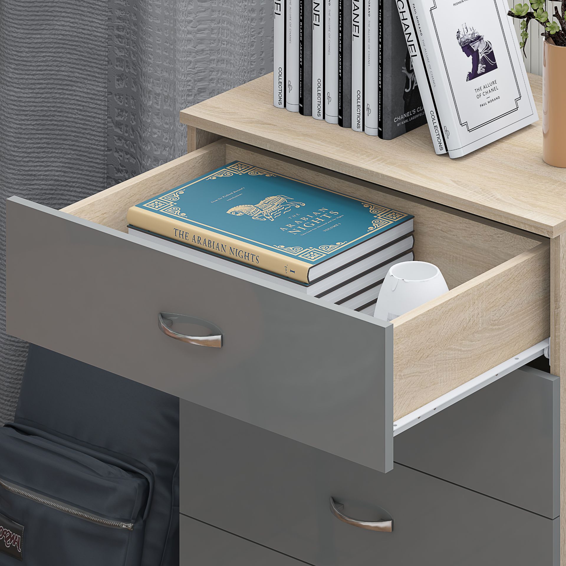 STUNNING CHEST OF DRAWERS X 2 - HIGH GLOSS GREY ON SONOMA OAK FRAME - Image 8 of 9