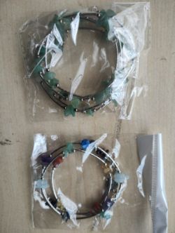 ADVENTURINE + CHARKRA GEMSTONE CRYSTAL WRAP AROUND BANGLES SS - ORIGINAL PACKAGING - JOBLOT OF 2