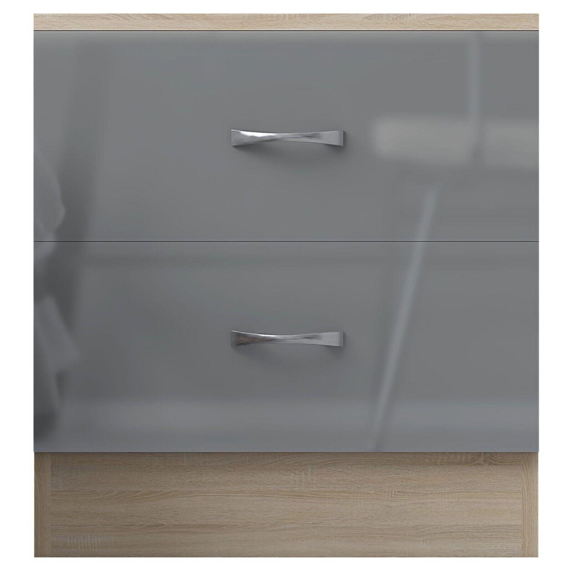 JOB LOT 10 X HARMIN GREY HIGH GLOSS ON OAK FRAME 2 DRAWER BEDSIDE CABINET TABLE - Image 2 of 7