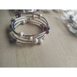 FLUORITE + PEARL GEMSTONE CRYSTAL WRAP AROUND BANGLES SS - NEW IN ORIGINAL PACKAGING - JOBLOT OF 10
