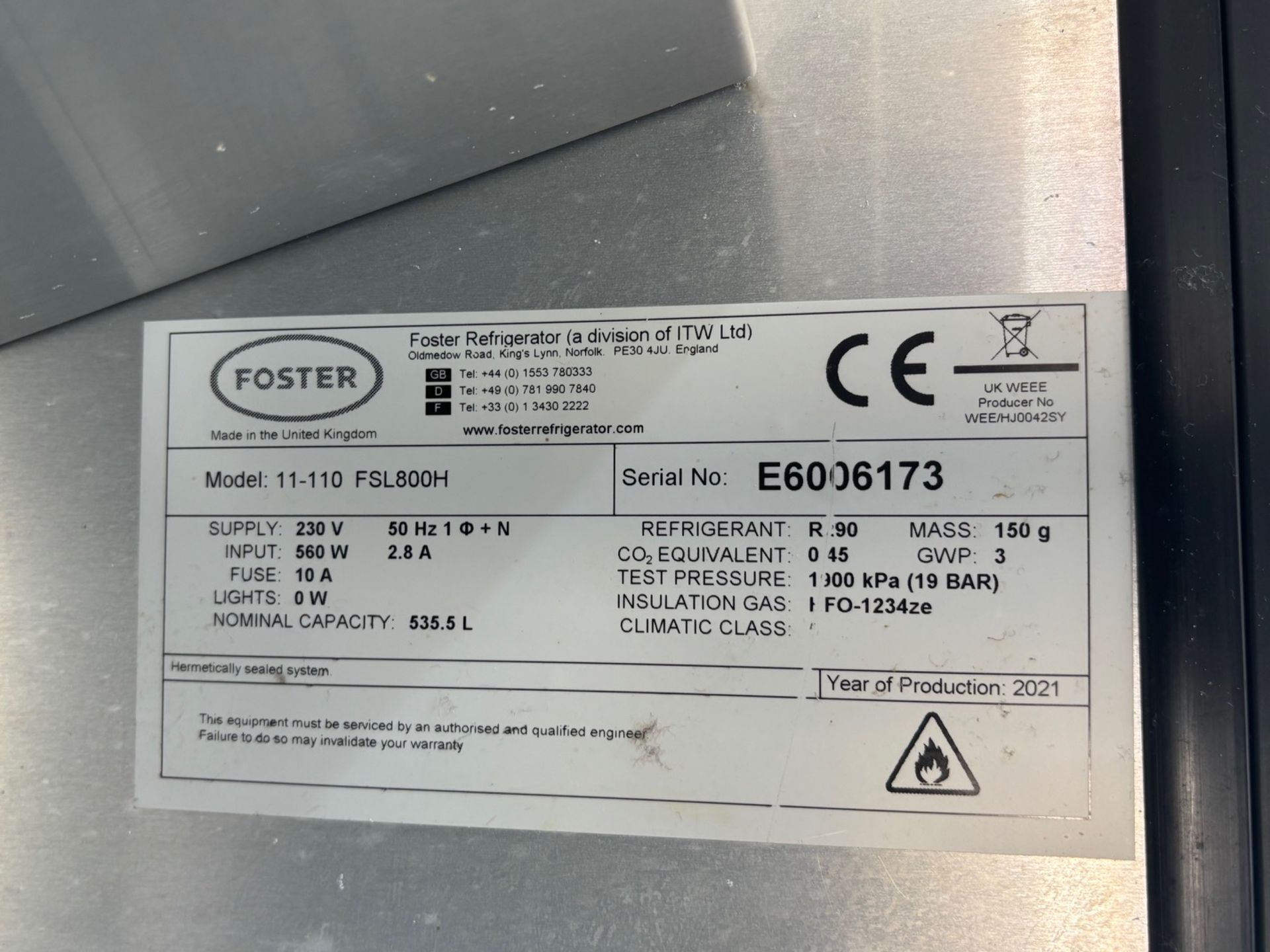 FOSTER DOUBLE DOOR REFRIDGERATOR FSL800H CATERING EQUIPMENT - Image 4 of 5