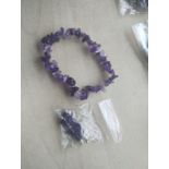 AMETHYST CRYSTAL CHIP BRACELET AND EARRING SET JOBLOT OF 17 - BRAND NEW