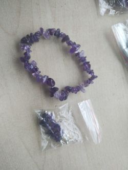 AMETHYST CRYSTAL CHIP BRACELET AND EARRING SET JOBLOT OF 17 - BRAND NEW