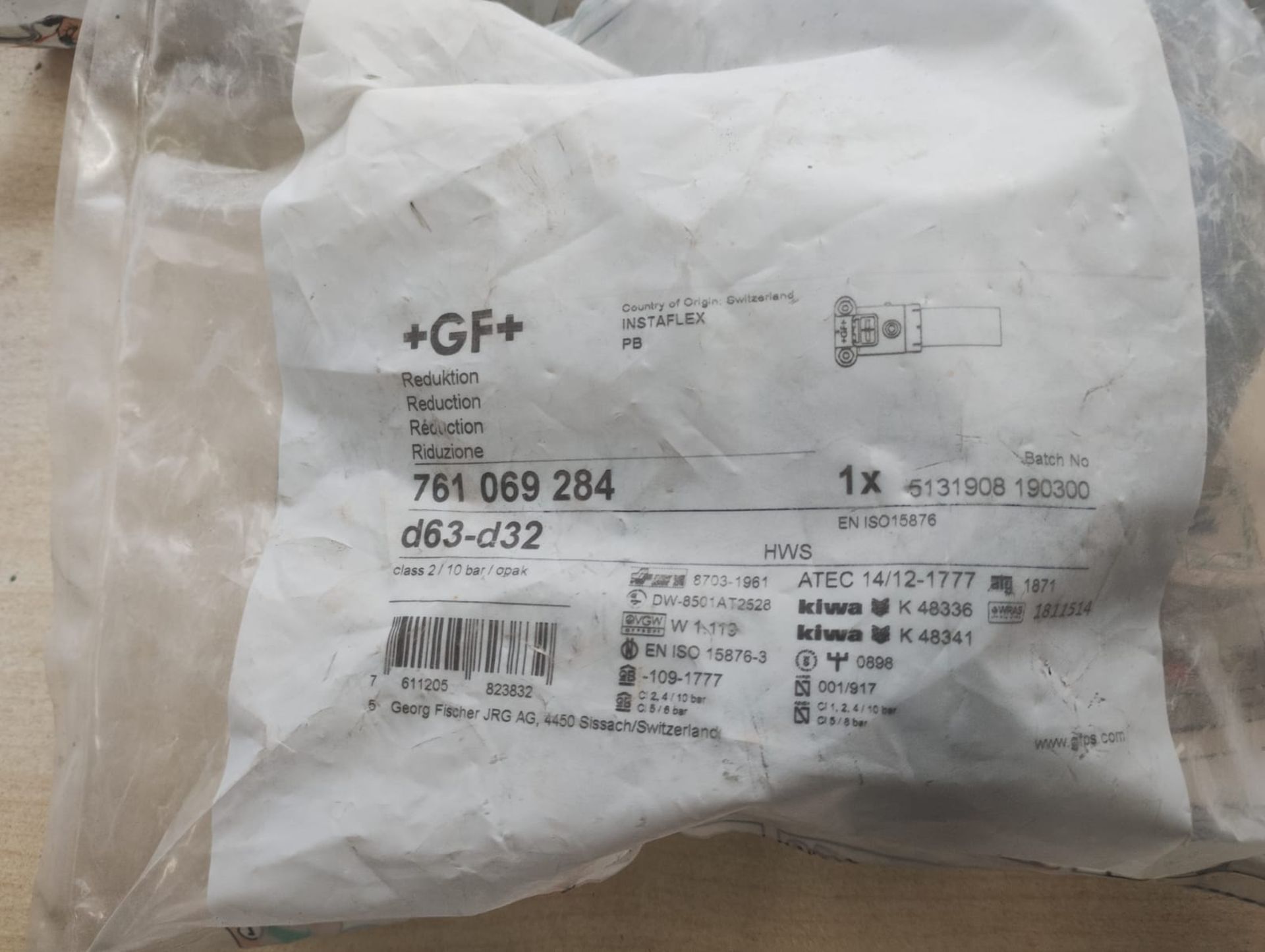 +GF+ INSTAFLEX 6207 E/F REDUCER 63-32MM - 761 069 284 - JOBLOT OF 3 - NEW IN ORIGINAL PACKAGING - Image 2 of 2