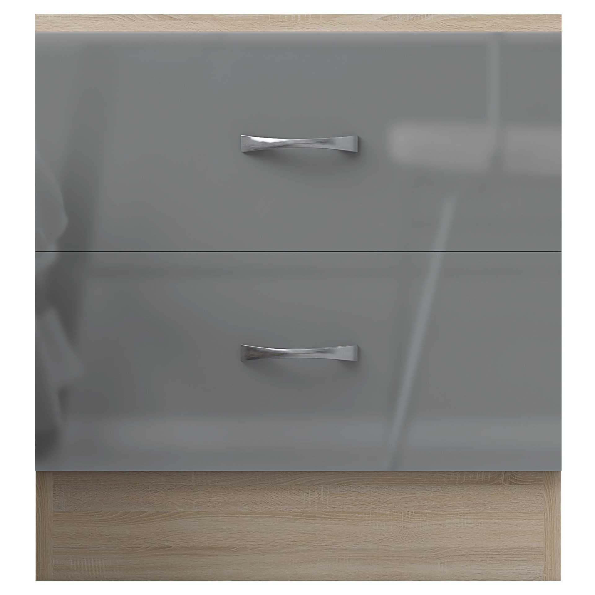 HARMIN GREY HIGH GLOSS ON OAK FRAME 2 DRAWER BEDSIDE CABINET TABLE - Image 2 of 8