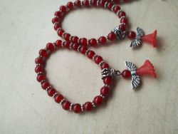 RED CATS EYES + WOODEN - ANGELS BALL CRYSTAL BRACELETS - NEW IN ORIGINAL PACKAGING - JOBLOT OF 12
