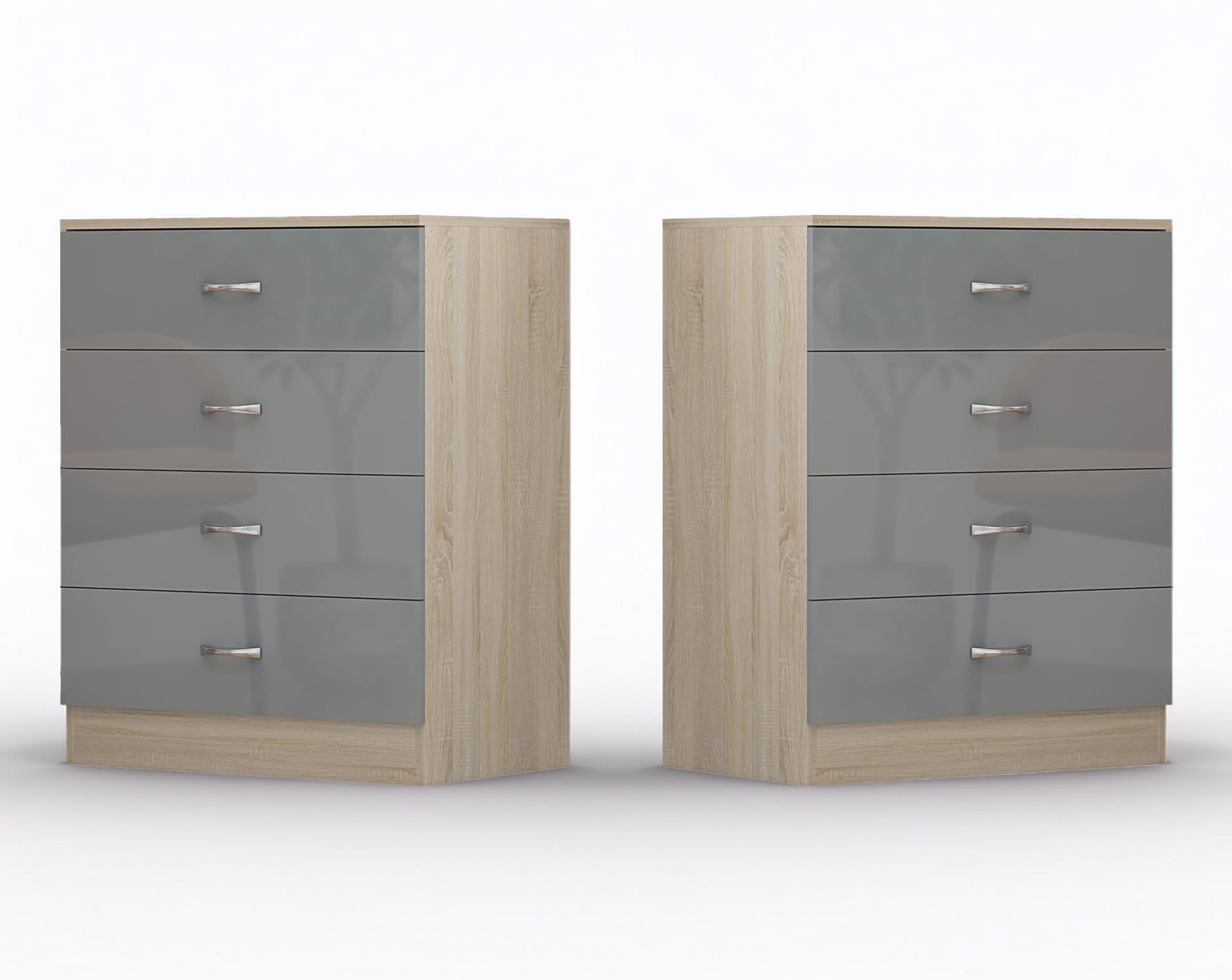 10 X 4 DRAWER CHESTS - HIGH GLOSS GREY ON SONOMA OAK FRAME BRAND NEW BOXED