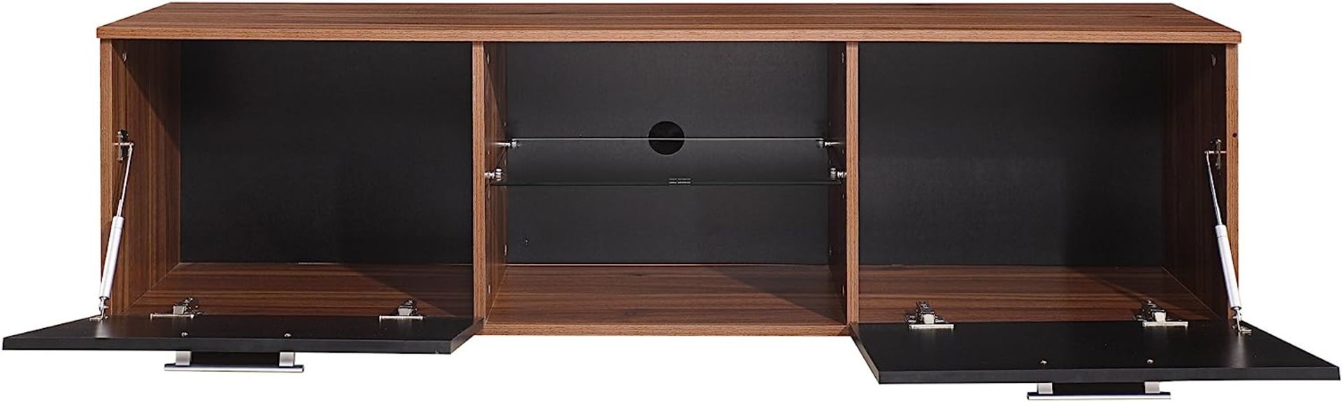 HARMIN MODERN 160CM TV STAND CABINET UNIT WITH HIGH GLOSS DOORS (BLACK ON WALNUT) - Image 5 of 8
