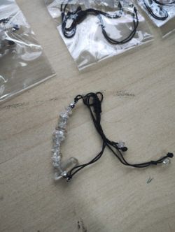 CLEAR QUARTZ CRYSTAL CHIP BLACK COTTON ADJUSTABLE BRACELET JOB LOT OF 7- BRAND NEW