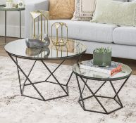 10 X WAYFAIR DESIGNS SET OF 2 NESTING TABLES GEOMETRIC DESIGN, GLASS, BLACK RRP £299.99 EACH