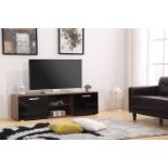 HARMIN MODERN 160CM TV STAND CABINET UNIT WITH HIGH GLOSS DOORS (BLACK ON WALNUT)
