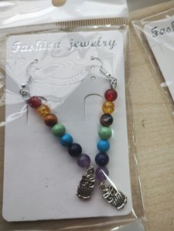 CHAKRA CRYSTAL BEADED OWL HANGING EARRING SETS JOBLOT OF 15 - BRAND NEW