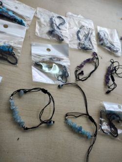 MIXED CRYSTAL CHIP BLACK COTTON ADJUSTABLE BRACELET JOB LOT OF 14 - BRAND NEW