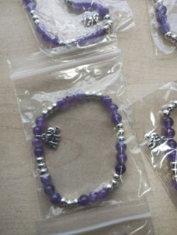 AMETHYST CRYSTAL+ SS BEADED ELEPHANT CHARM BRACELET JOB LOT OF 18 - BRAND NEW