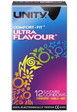 288 X UNITY ULTRA FLAVOUR-12PC CONDOMS-082330-56X205MM (144)