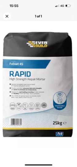 JOB LOT EVERBUILD FEBSET 45 RAPID HIGH STRENGTH REPAIR MORTAR AND BEDDING COMPOUND 20X 25KG