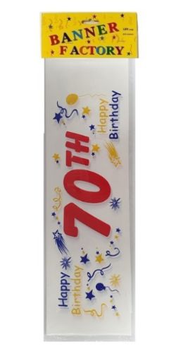 100 X HAPPY 70TH BIRTHDAY BANNER WHITE W/CARD (100)