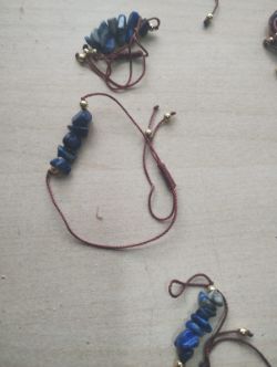 LAPIS CRYSTAL CHIP BROWN COTTON ADJUSTABLE BRACELET JOB LOT OF 29 - BRAND NEW