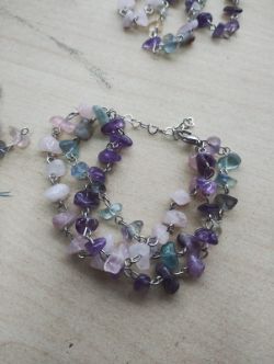 RQ,AME, FLUORITE - CRYSTAL CHIP 3-STRAND 18CM CHAIN - JOBLOT OF 20 - BRAND NEW