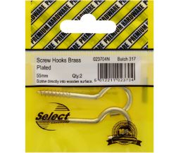 200 X SCREW HOOKS 55MM BRASS PLATED PK2 (10/1000)